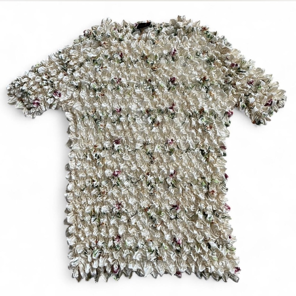 Vintage Y2K Magic Scarf Floral Embroidered Popcorn Bubble Crinkle Stretch Top